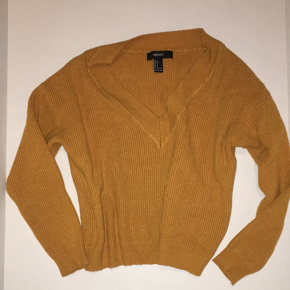 Forever 21 Mustard V-Neck Ribbed Women's Sweater